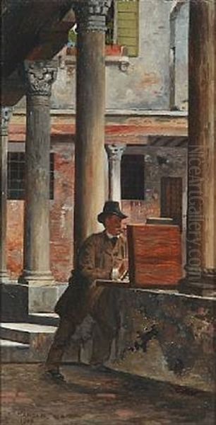 The Painter H. Therkildsen At His Easel In Venice Oil Painting by Josef Theodor Hansen