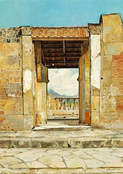 View Of Casa Del Fauno (house Of The Faun) In Pompei Oil Painting by Josef Theodor Hansen