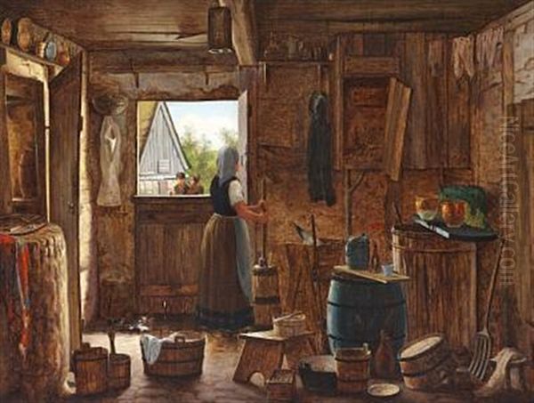 A Scullery In Jutland Oil Painting by Josef Theodor Hansen