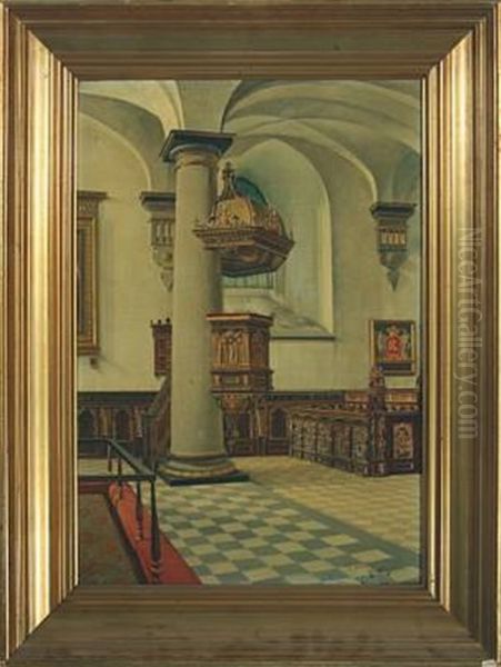 Interior From The Church In Kronborg Castle Oil Painting by Josef Theodor Hansen