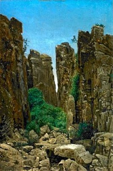 Scenery With Rocks From Bornholm Oil Painting by Josef Theodor Hansen