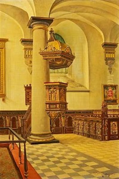 Interior From The Church In Kronborg Castle Oil Painting by Josef Theodor Hansen