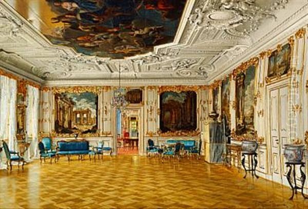 Havesalen Pa Fredensborg. The Garden Hall At Fredensborg Palace Oil Painting by Josef Theodor Hansen