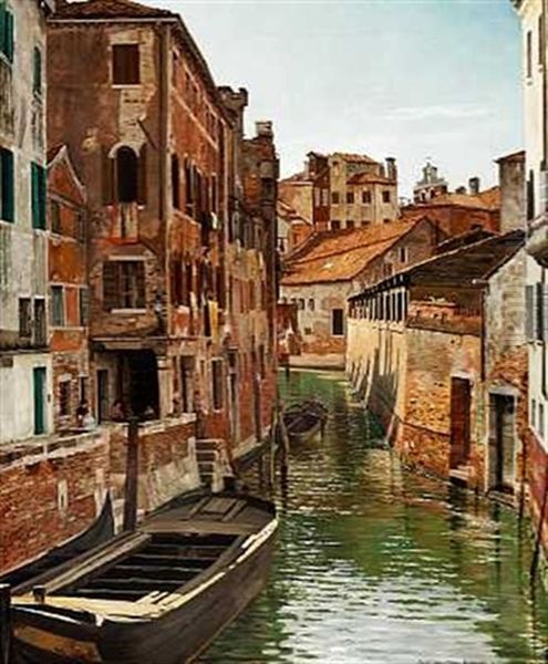 Ponte Della Tana. Parrocchia S. Pietro. Venezia Oil Painting by Josef Theodor Hansen