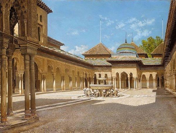 Patio De Los Leones, Alhambra Oil Painting by Josef Theodor Hansen