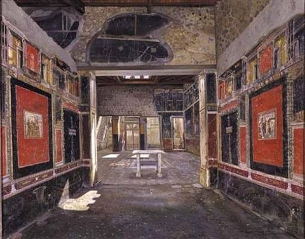 Interior At Pompei: Casa Di Lucrezio Frontone Oil Painting by Josef Theodor Hansen