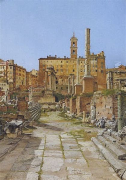 Parti Fra Forum Romanum Med Udsigt Mod Campigdoglio Oil Painting by Josef Theodor Hansen