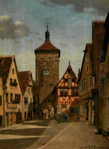 Parti Fra Rothenburg Med Siebersturm Oil Painting by Josef Theodor Hansen