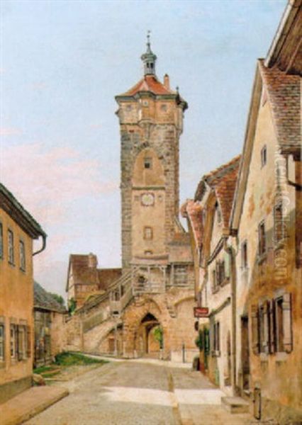 Parti Fra Rothenburg Med Klingentor I Baggrunden Oil Painting by Josef Theodor Hansen