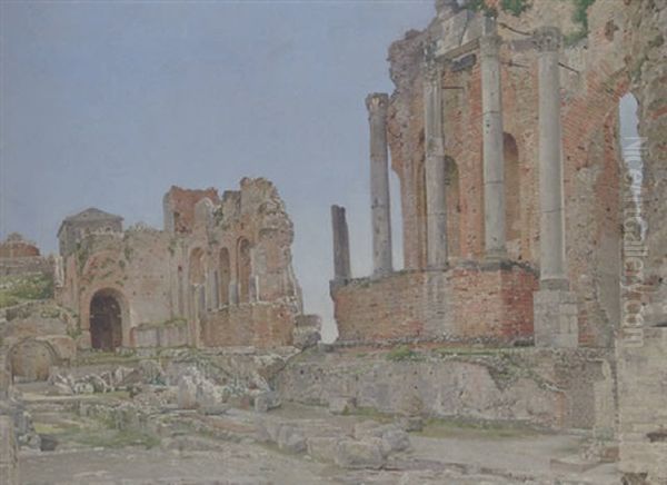 Parti Fra Det Antikke Tempel I Taormina Oil Painting by Josef Theodor Hansen