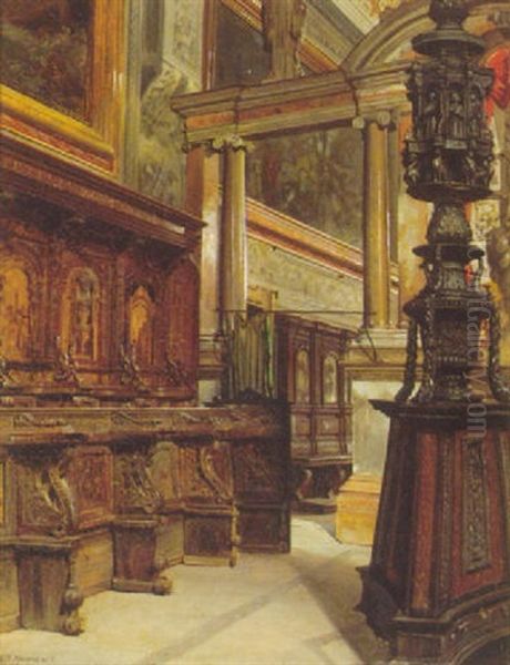 Interior Fra St. Maria In Organo, Verona Oil Painting by Josef Theodor Hansen