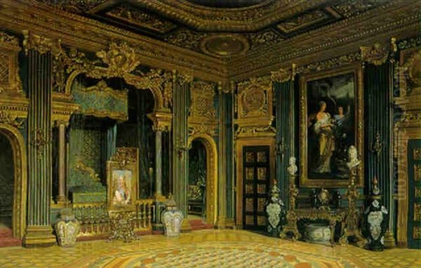 Gustaf Iii:s Sovkabinett I Drottningholms Slott Oil Painting by Josef Theodor Hansen