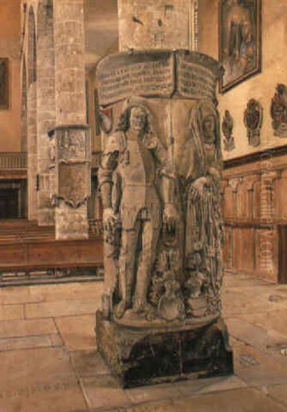 A Church Interior, Rothenburg Oil Painting by Josef Theodor Hansen