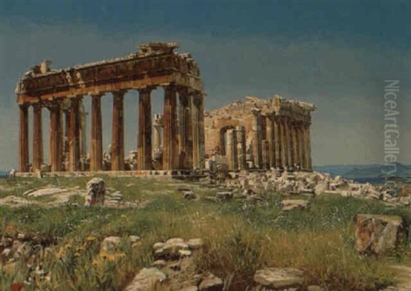 Parthenon Templet Pa Akropolis Oil Painting by Josef Theodor Hansen