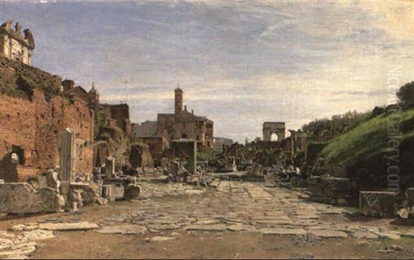 The Roman Forum With The Arch Of Titus And The Coliseum Beyond Oil Painting by Josef Theodor Hansen