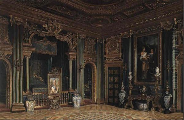 Gustav Iii's Bedroom, Drottningholm Oil Painting by Josef Theodor Hansen