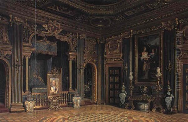 Interior Fra Gustav Iii's Sovevaerelse Pa Drottningholm Slot Oil Painting by Josef Theodor Hansen