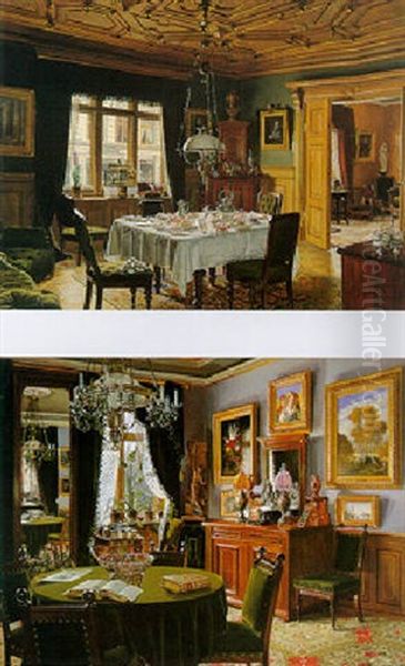 French Townhouse Drawing Room And  Dining Room Oil Painting by Josef Theodor Hansen