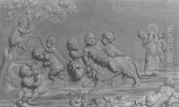 Sculptural Frieze Of Putti Cavorting Oil Painting by Lambertus Johannes Hansen