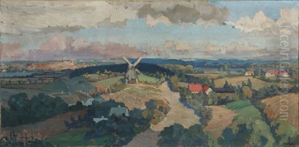 Landscape With Mill Oil Painting by Niels Hansen