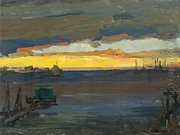 Coastal Scape At Sun Set Oil Painting by Niels Hansen