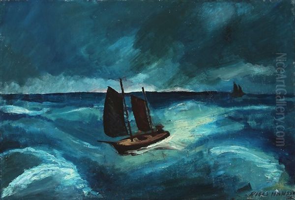 Cutters In Stormy Water Oil Painting by Niels Hansen