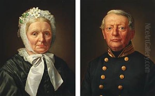 Portraits Of A Civil Servant And Wife (pair) Oil Painting by Niels Christian Hansen