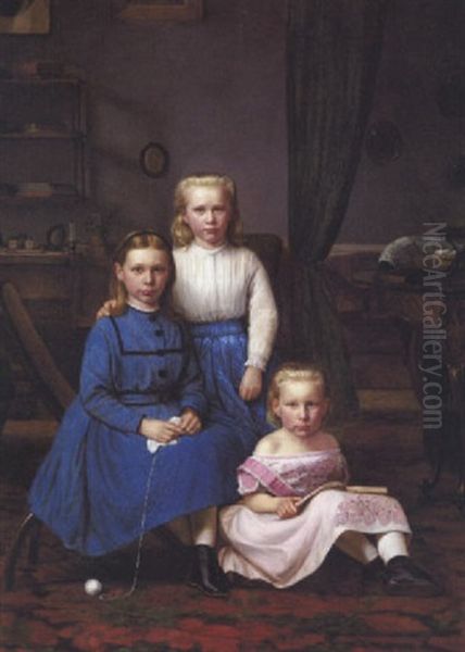 Interior Med Sostrene Hedvig, Agnes Og Mathilde Ahlefeldt Laurvig Oil Painting by Niels Christian Hansen