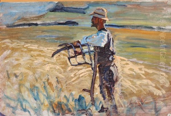 A Farmer Taking A Break Oil Painting by Peter Marius Hansen