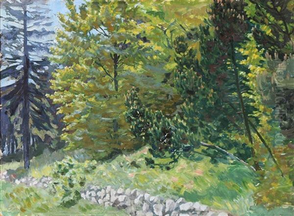 A Stone Fence On The Frings Of The Forest Oil Painting by Peter Marius Hansen