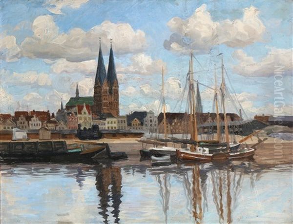 Fra Lubecks Havn Oil Painting by Peter Marius Hansen