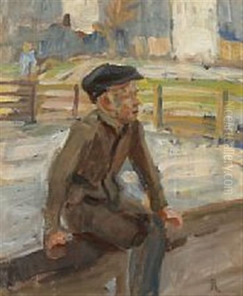 A Boy With A Cap Oil Painting by Peter Marius Hansen