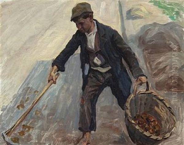 Boy Collecting Fertilizer (study For Godningsamlere, Pompeji) Oil Painting by Peter Marius Hansen