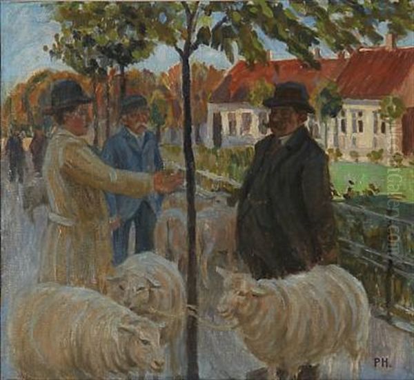 Markedsdag. Faaborg Oil Painting by Peter Marius Hansen