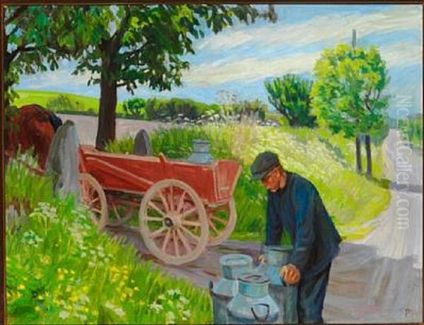 The Milkman Oil Painting by Peter Marius Hansen