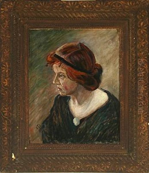 Portrait Of Kai Nielsen's Wife Mathilde Kathrine Antonia Nielsen, Seated Face-to-left Oil Painting by Peter Marius Hansen