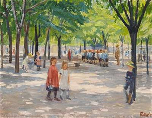 Born Pa Enghave Plads Oil Painting by Peter Marius Hansen