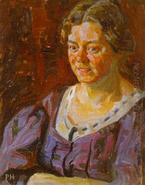 Portraet Af Malerens Hustru, E. Nechelmann Oil Painting by Peter Marius Hansen