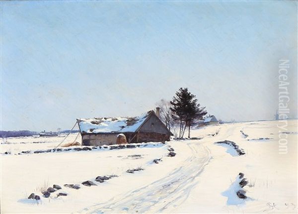 Snow-covered Landscape With A Farm by Sigvard Marius Hansen