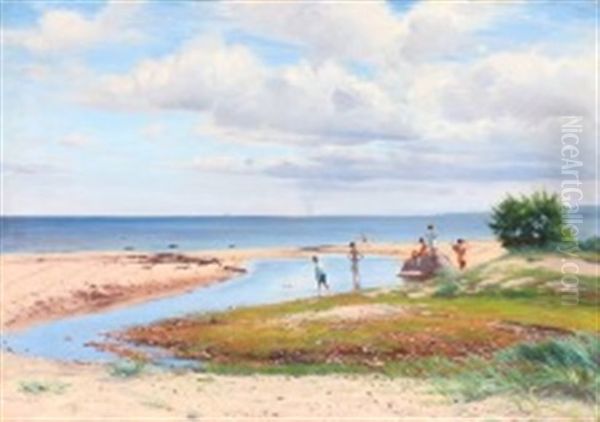 Badende Born, Bornholm Oil Painting by Sigvard Marius Hansen