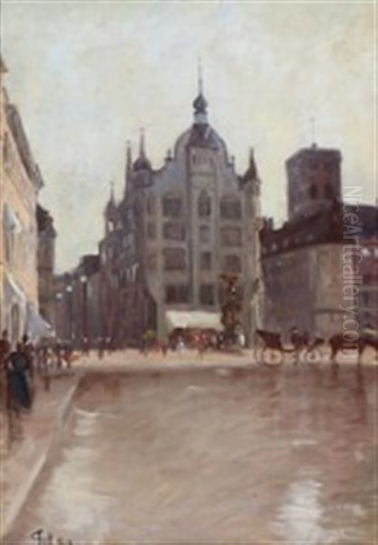 A View Of Amager Square In Copenhagen Oil Painting by Sigvard Marius Hansen