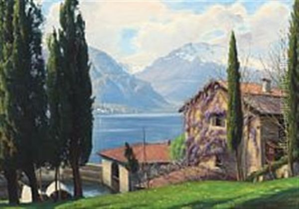 Largo Di Como Oil Painting by Sigvard Marius Hansen