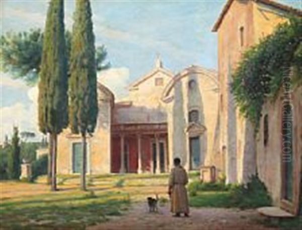 A Friar Outside Capella St. Cesilia, Roma Oil Painting by Sigvard Marius Hansen