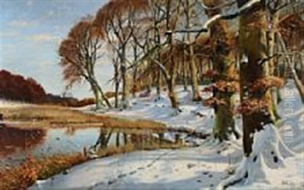 A Spring Day Near A Forest Lake Oil Painting by Sigvard Marius Hansen