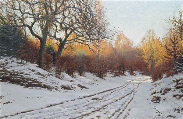 A Snow Covered Track In Winter Oil Painting by Sigvard Marius Hansen