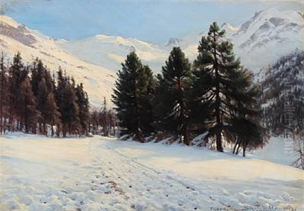 Winter Landscape From Engadin In Switzerland Oil Painting by Sigvard Marius Hansen