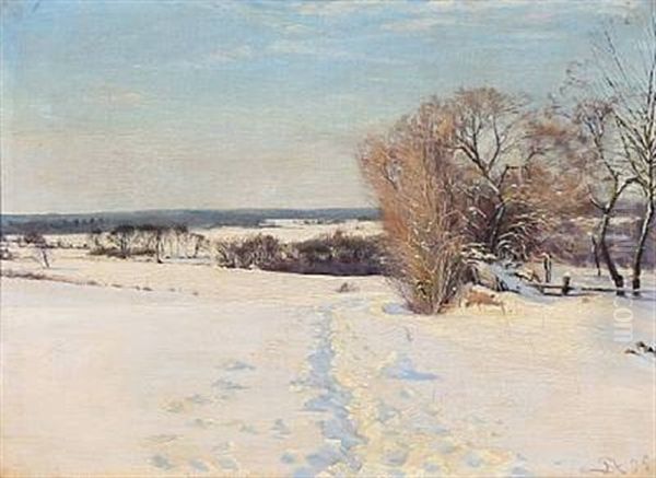 Danish Winter Landscape Oil Painting by Sigvard Marius Hansen