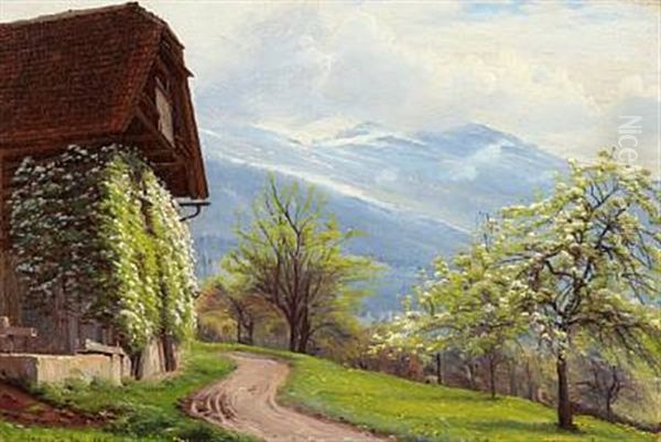 Spring In The Alps Oil Painting by Sigvard Marius Hansen