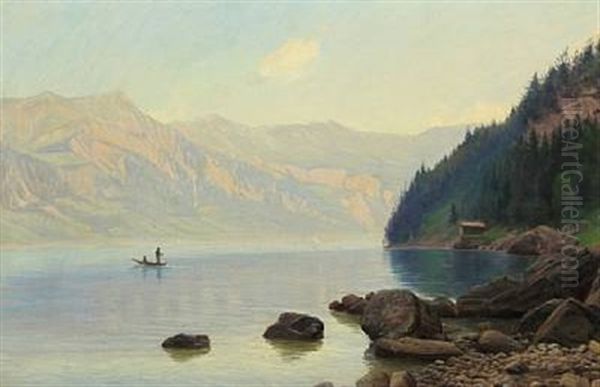 Norwegian Fiordscape Oil Painting by Sigvard Marius Hansen