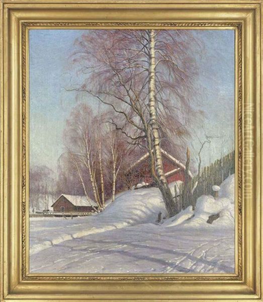 Tracks In The Snow Oil Painting by Sigvard Marius Hansen